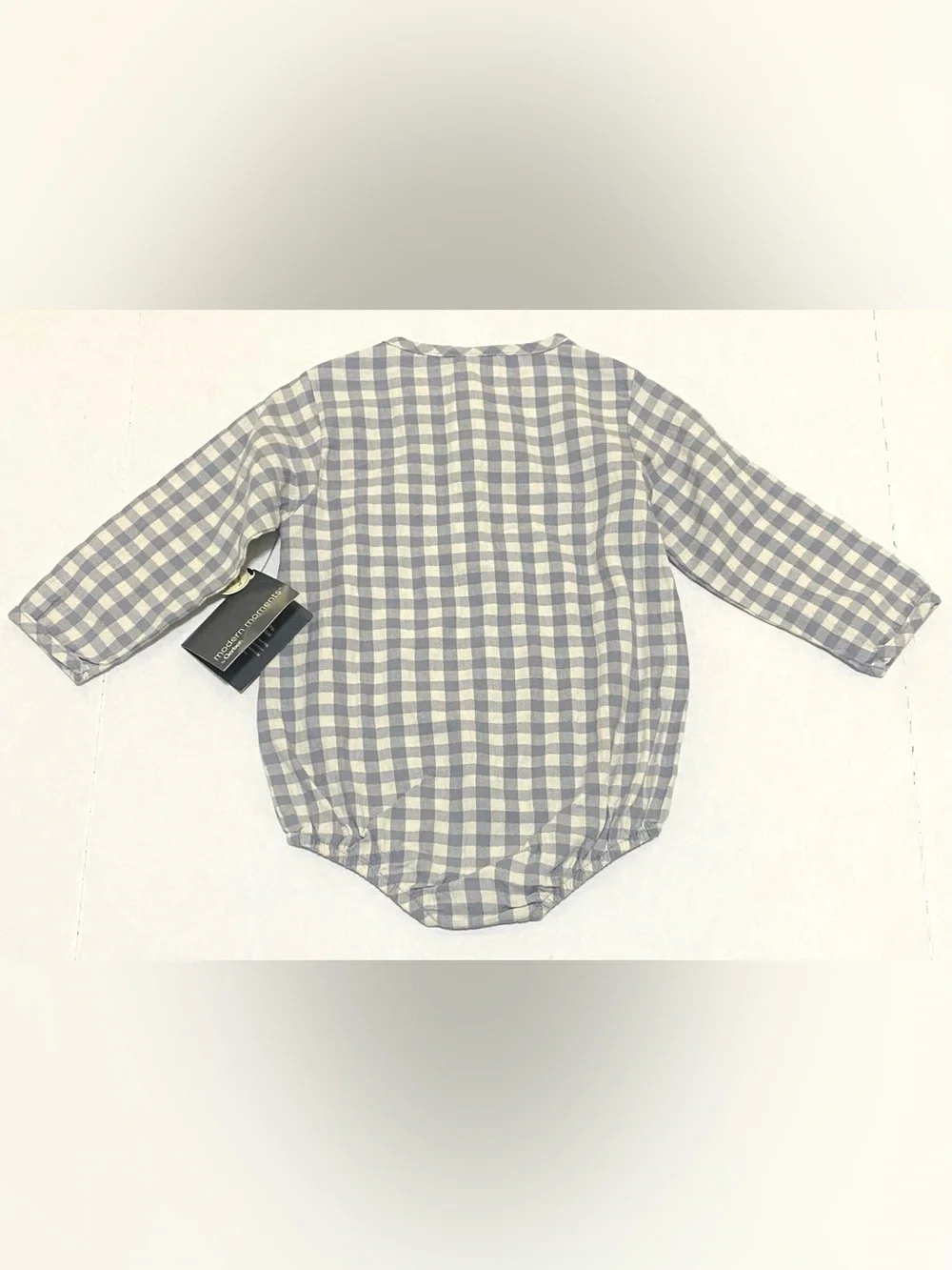 Modern Moments Boys 18M Gray Cream Cotton Henley Romper Boho Preppy Cottagecore